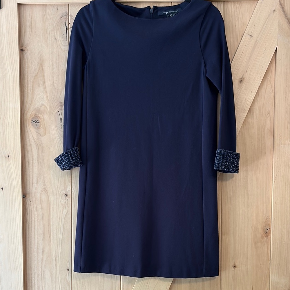 Crystal Shot Embellished Tunic Dress. Navy blue. Size 4.